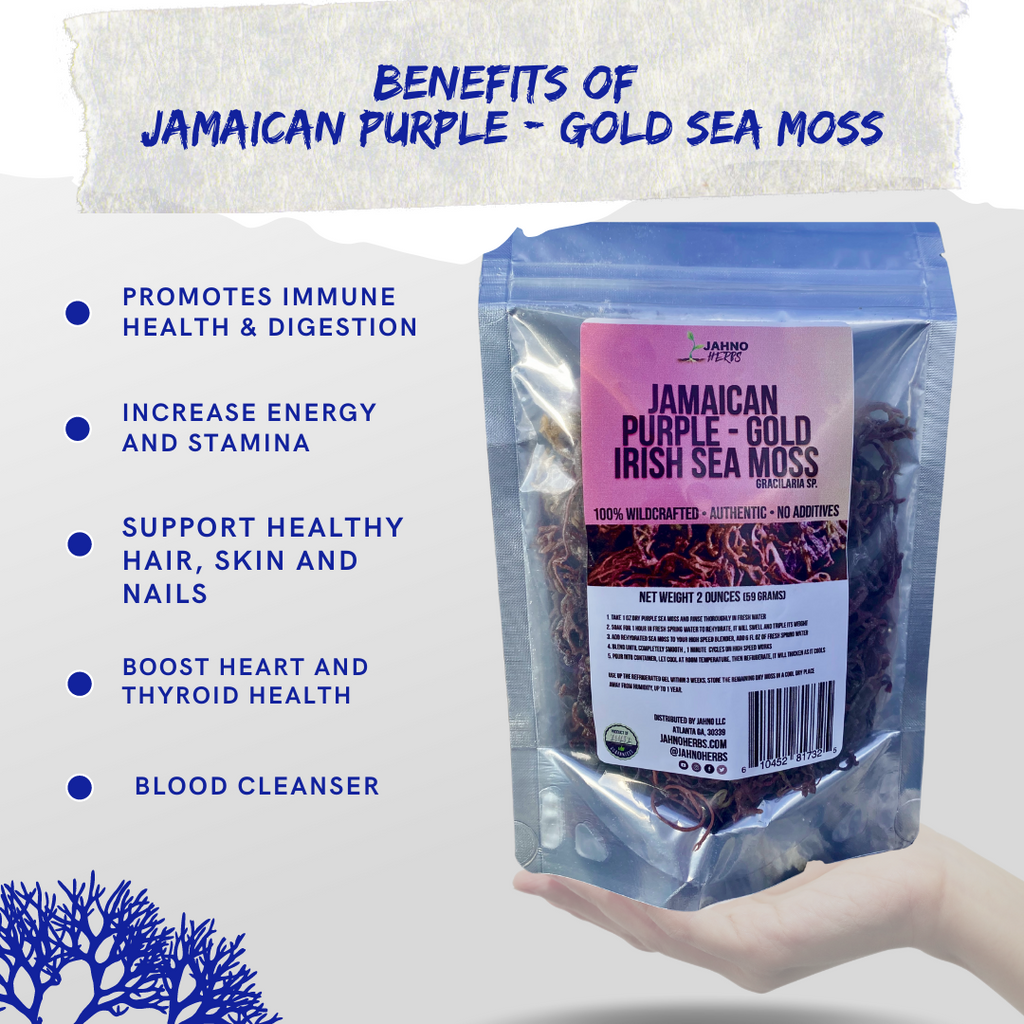 Jamaican Purple Gold Sea Moss (Raw, Wildcrafted) 2oz - Jahno Herbs