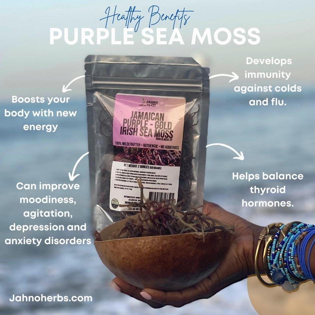 Jamaican Purple Gold Sea Moss (Raw, Wildcrafted) 2oz - Jahno Herbs