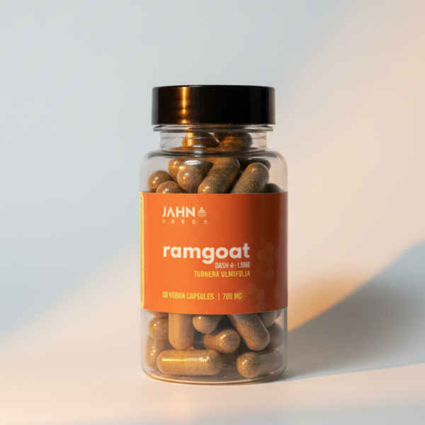 Bottle of ramgoat dash a long/ Damiana capsules by Jahno Herbs