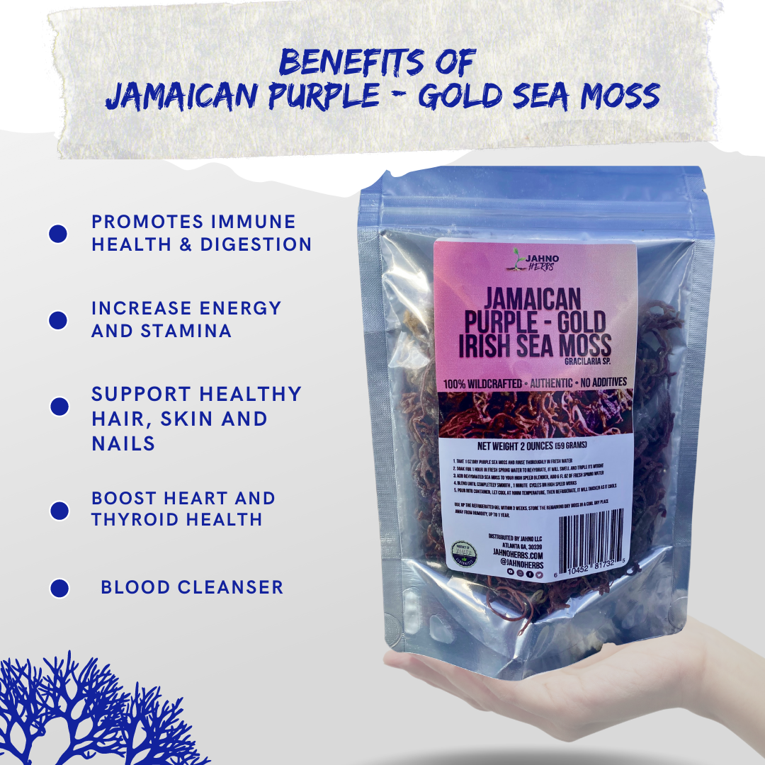 Jamaican Purple Gold Sea Moss (Raw, Wildcrafted) 2oz - Jahno Herbs
